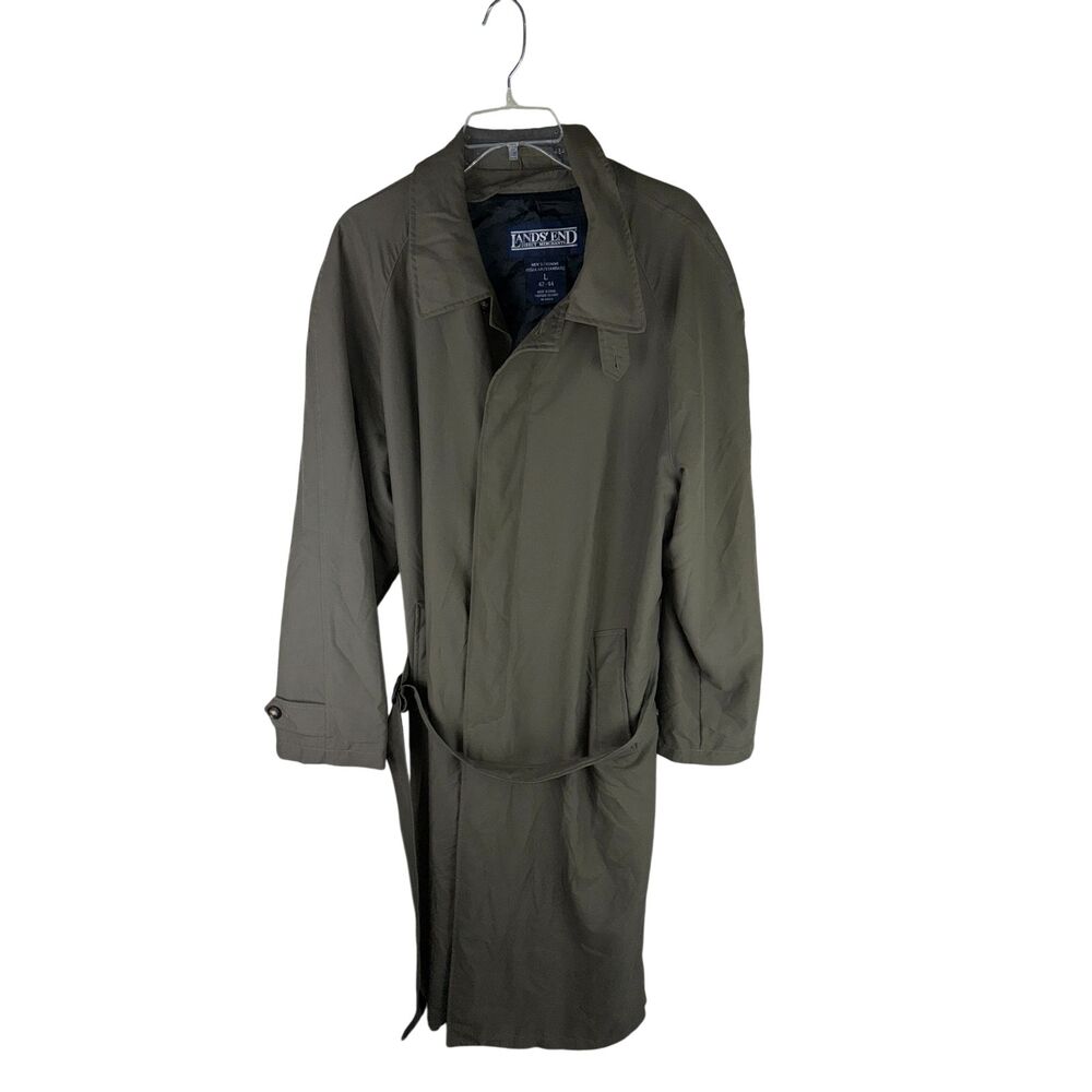 Lands' End Direct‎ Merchants Green Men's Belted Long Trench Coat Large